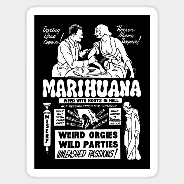 Marihuana: Weed with Roots in Hell (white) Sticker by The Video Basement